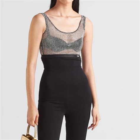 Embroidered rhinestone mesh top 